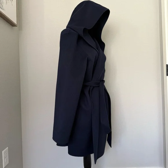 St. John Blue Hooded Wool & Cashmere Wrap Coat in Size Large - Picture 4 of 8